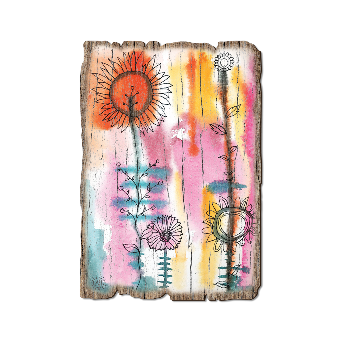 Postcard: Weathered Edge - Henning's Pink Orange Flowers (Pack of 5)