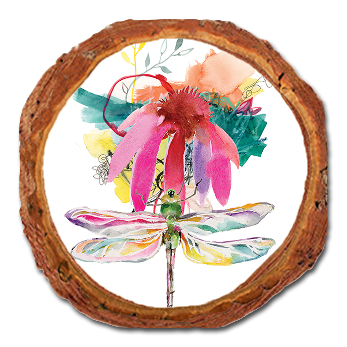 Coaster: Live Edge - Henning's Two Pink Dragonflies (Pack of 5)