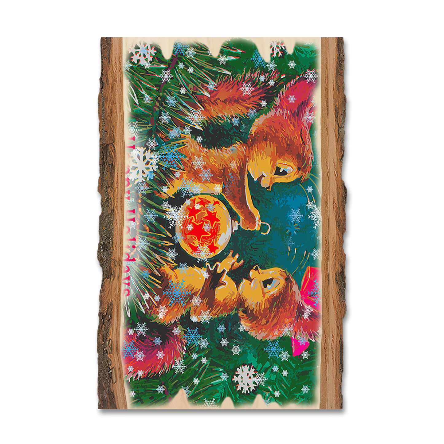 Ornament: Live Edge - Cute Holiday Squirrels