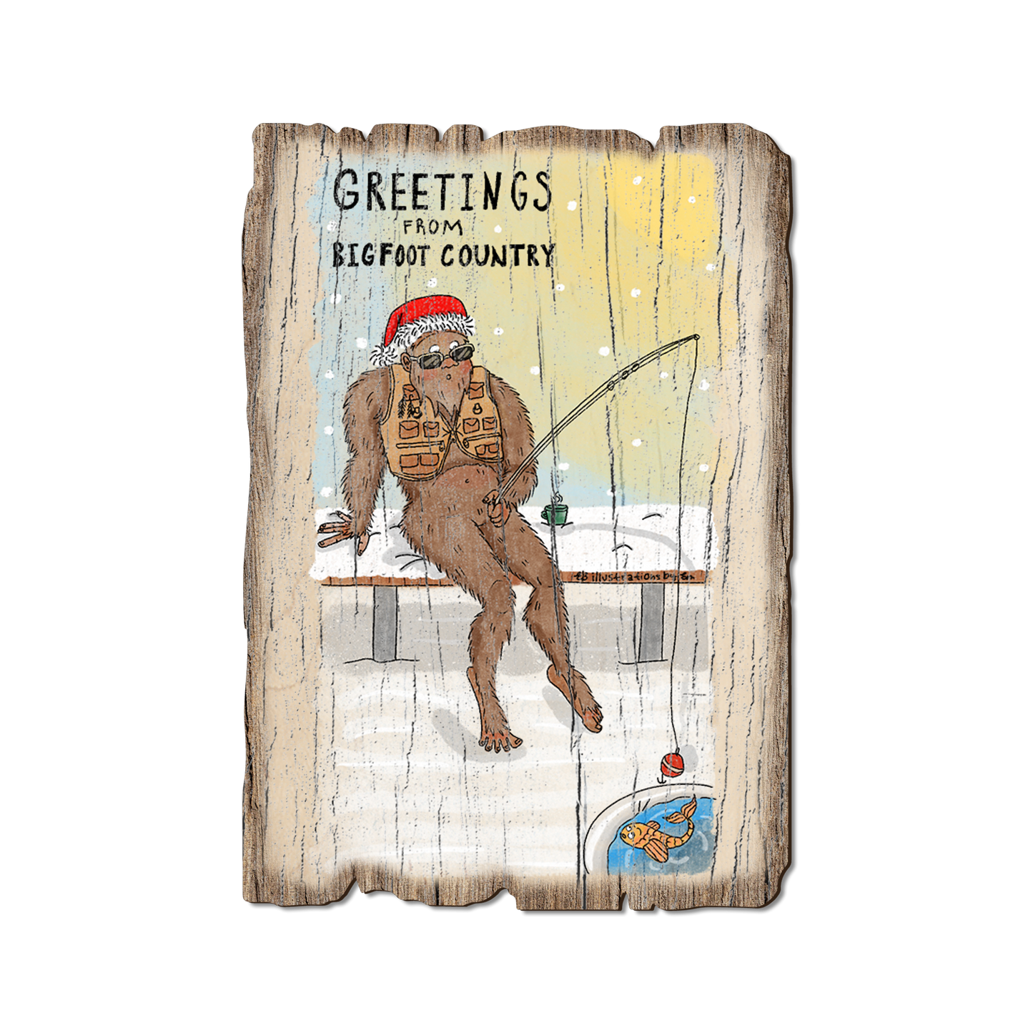 Greeting Card: Weathered Edge - Holiday Bigfoot Fisher (Pack of 5)