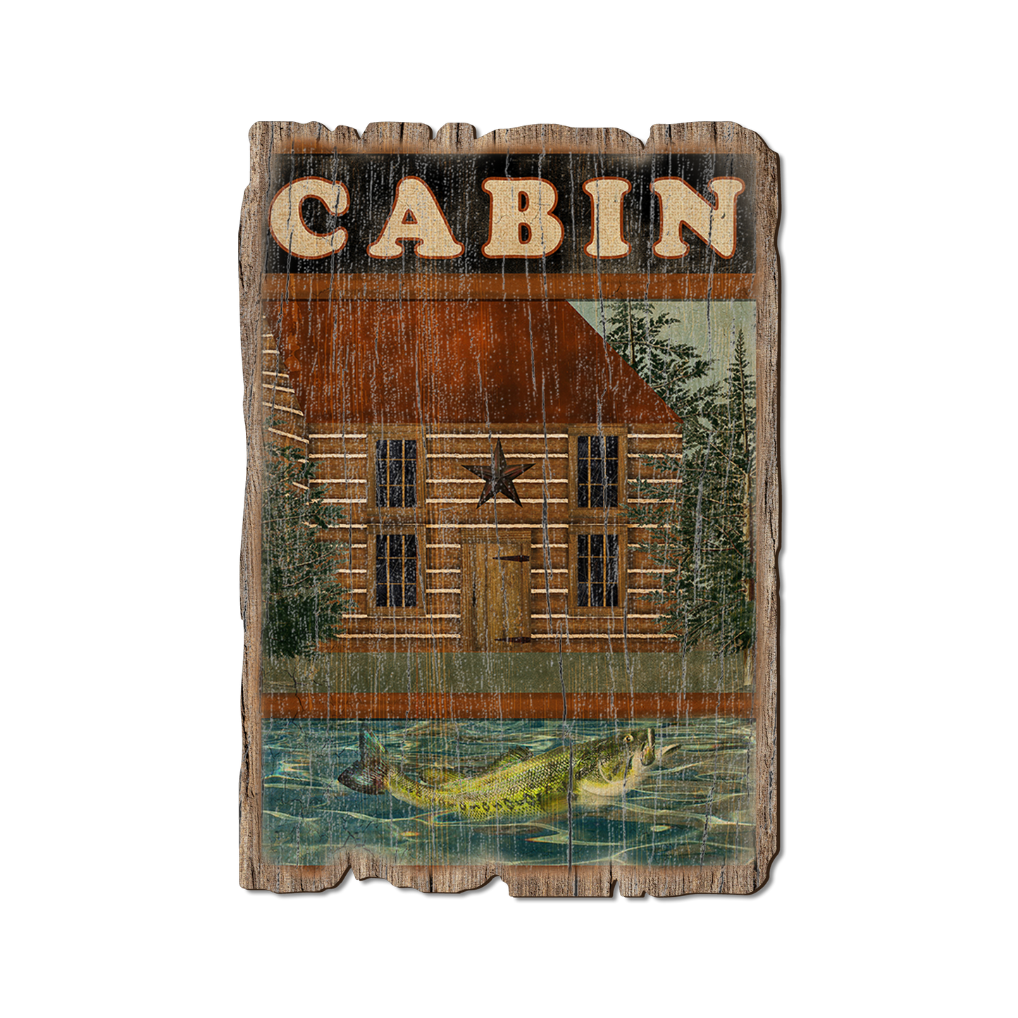 Ornament: Weathered Edge - Cabin & Fish