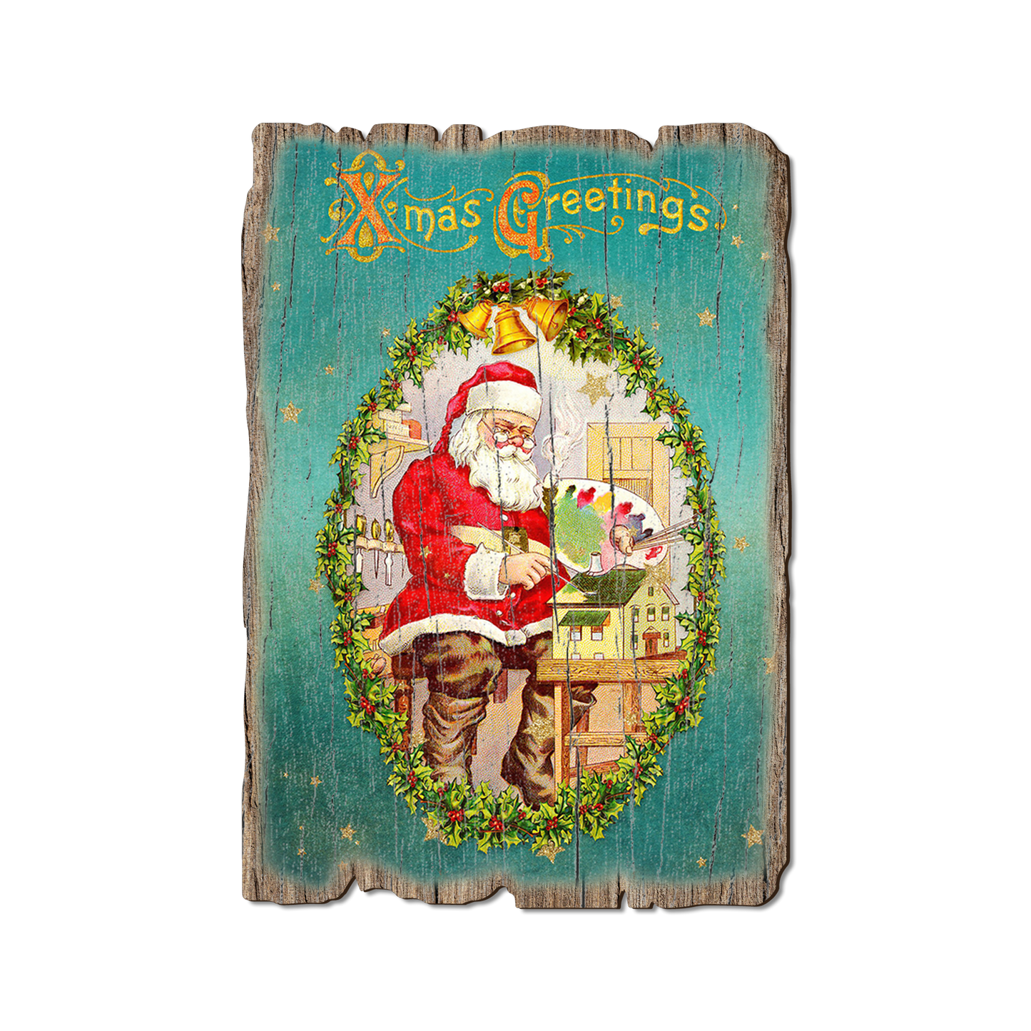Ornament: Weathered Edge - Santa Wreath