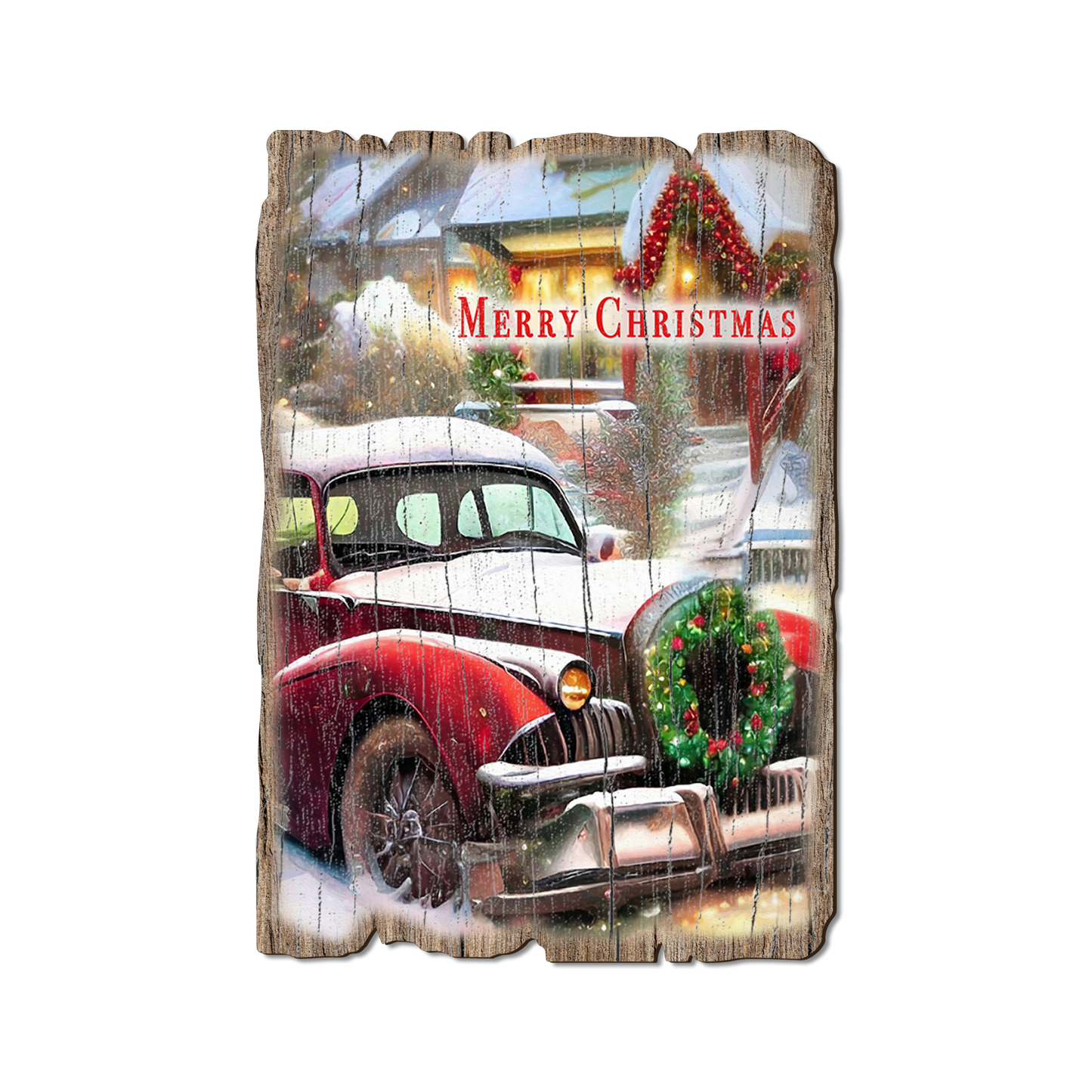 Postcard: Weathered Edge - Snowy Car Wreath (Pack of 5)