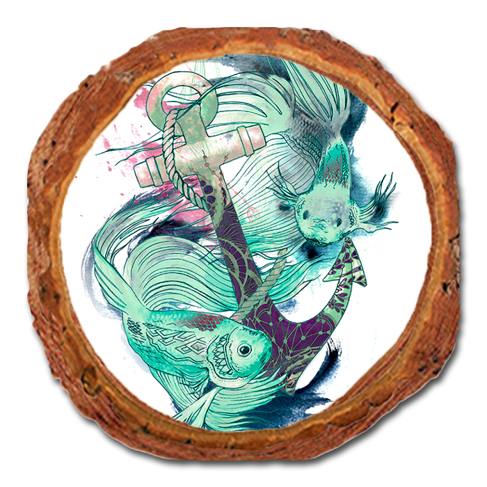 Coaster: Live Edge - Colorful Green Fish