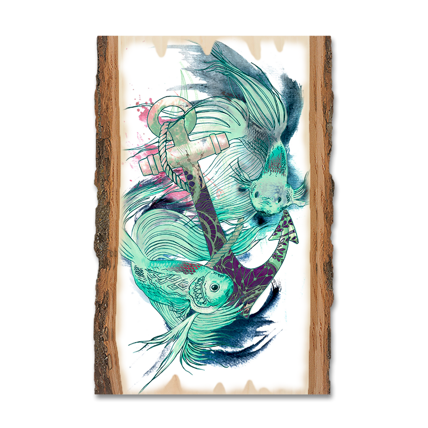Ornament: Live Edge - Colorful Green Fish