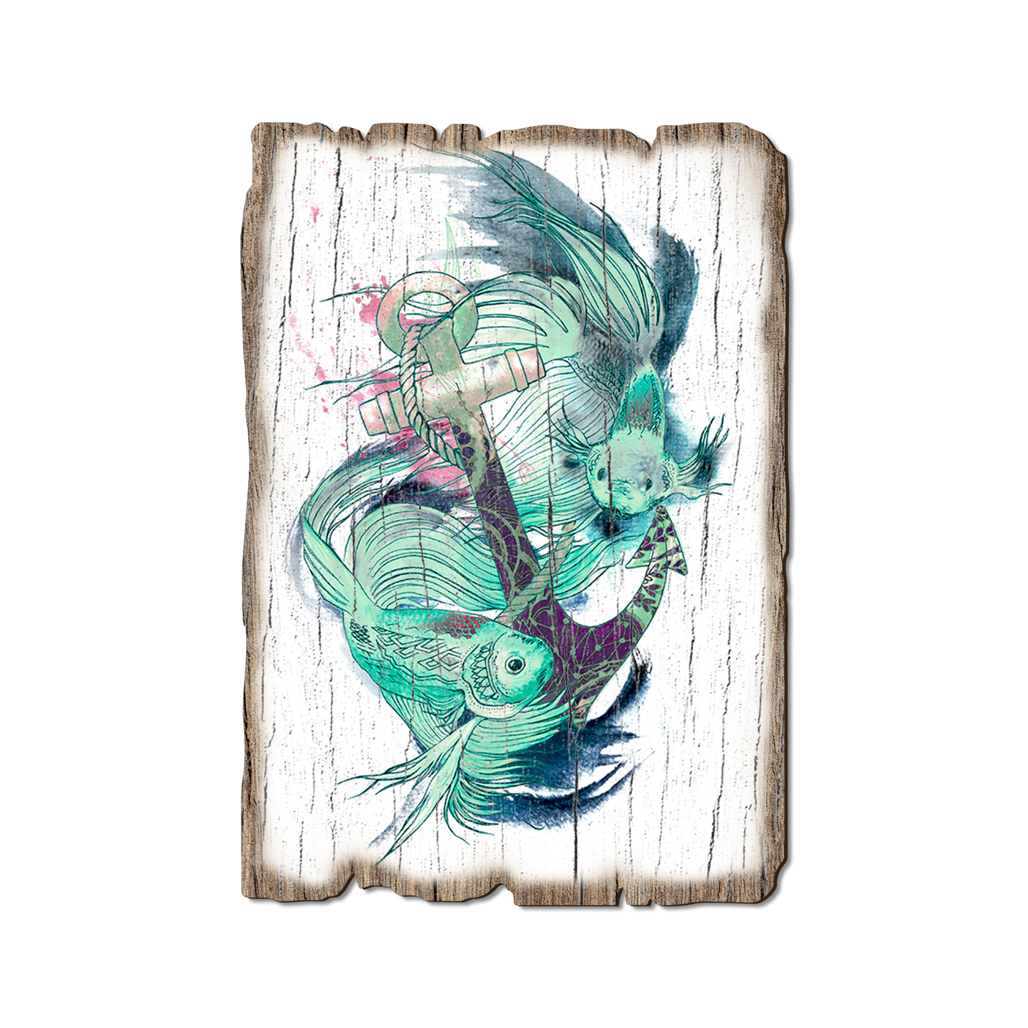 Greeting Card: Weathered Edge - Colorful Green Fish