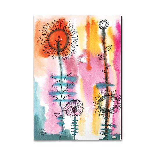 Greeting Card: Classic Edge - Henning's Pink Orange Flowers