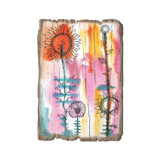Greeting Card: Weathered Edge - Henning's Pink Orange Flowers (Pack of 5)