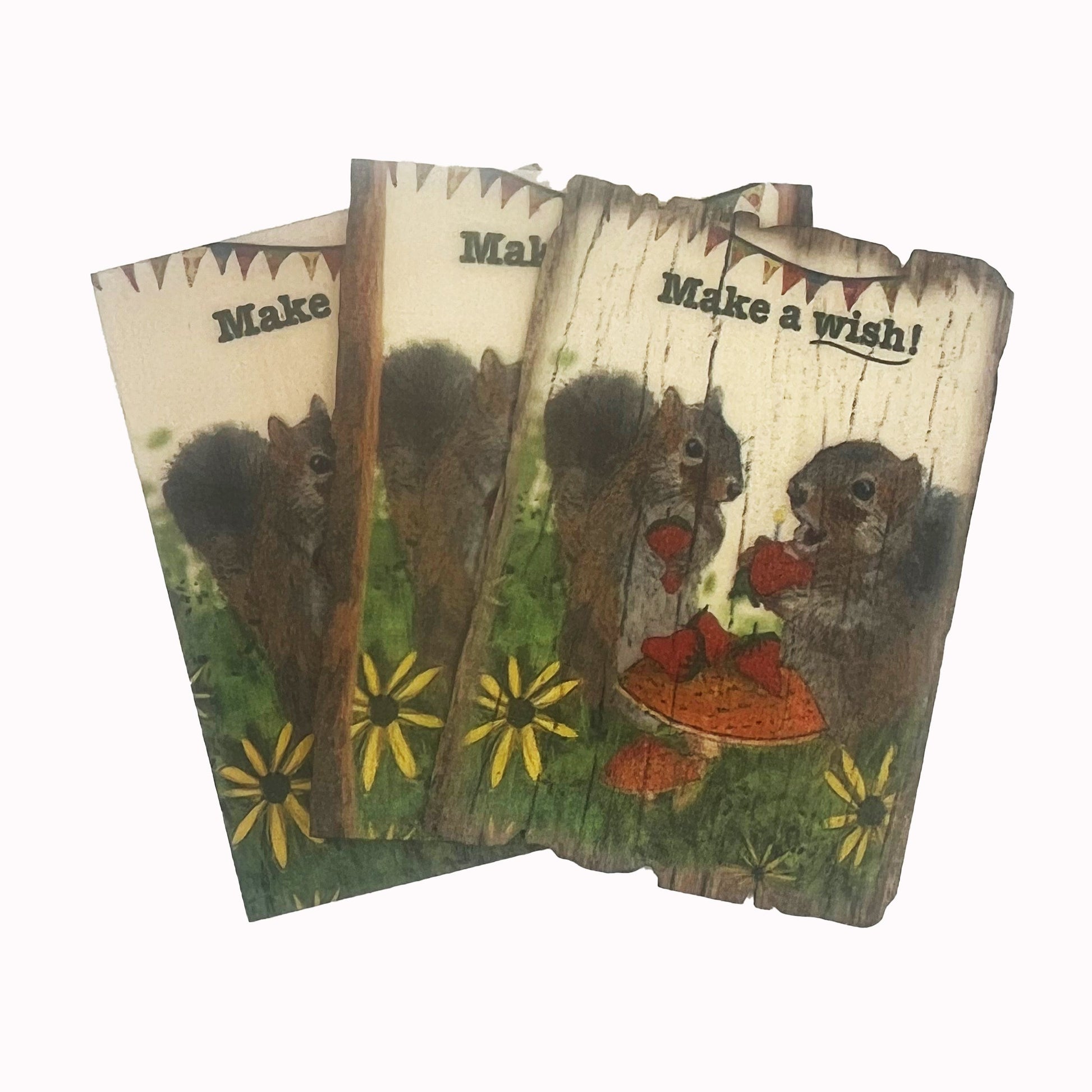 Real wood birthday card squirrels