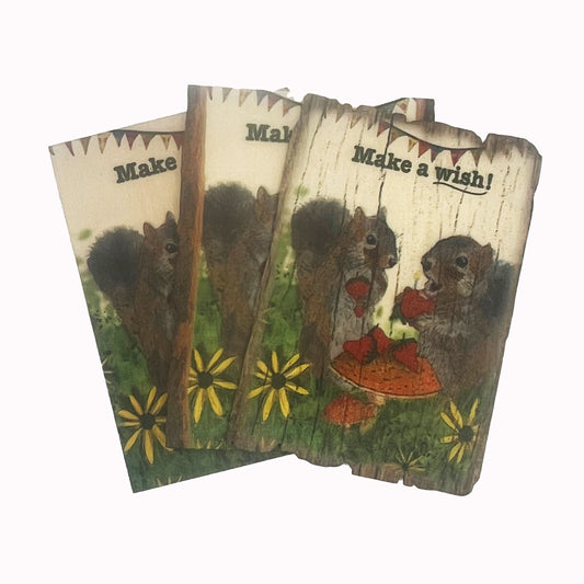 Real wood birthday card squirrels