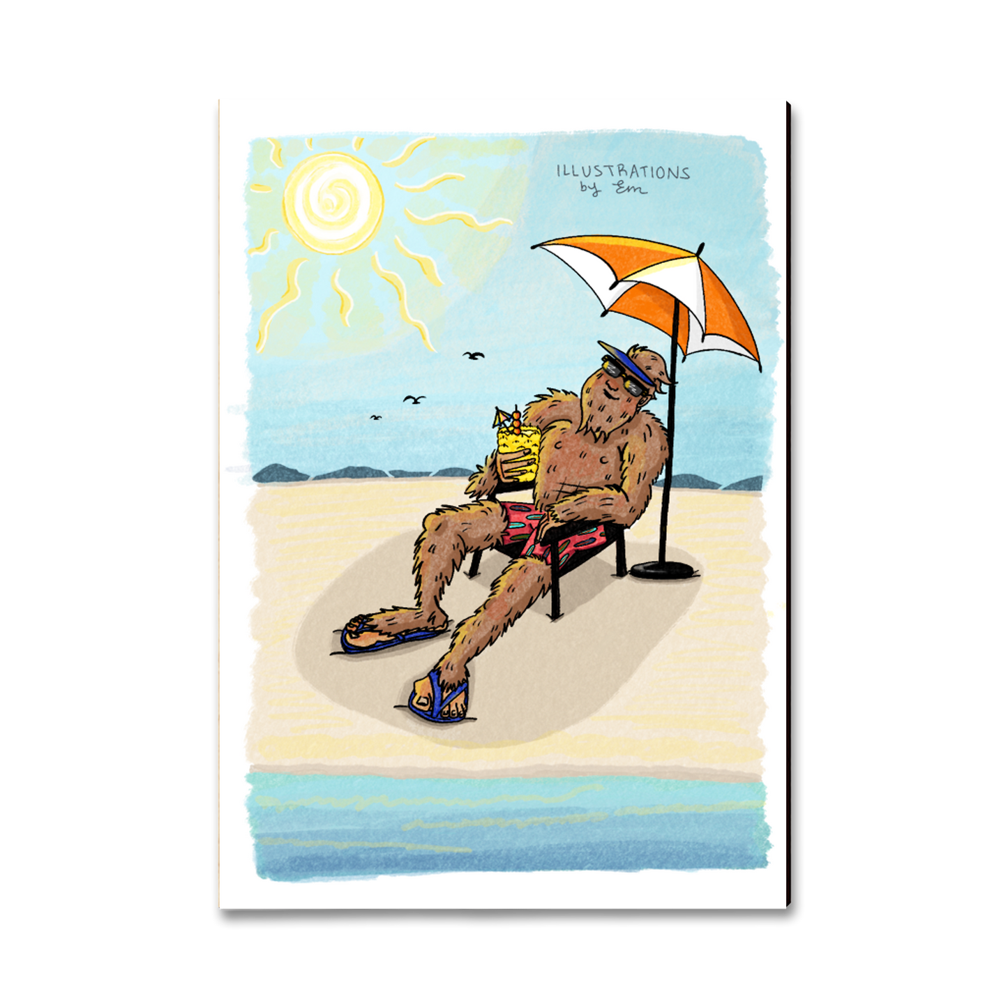 Greeting Card: Classic Edge - Bigfoot Sun Tanning