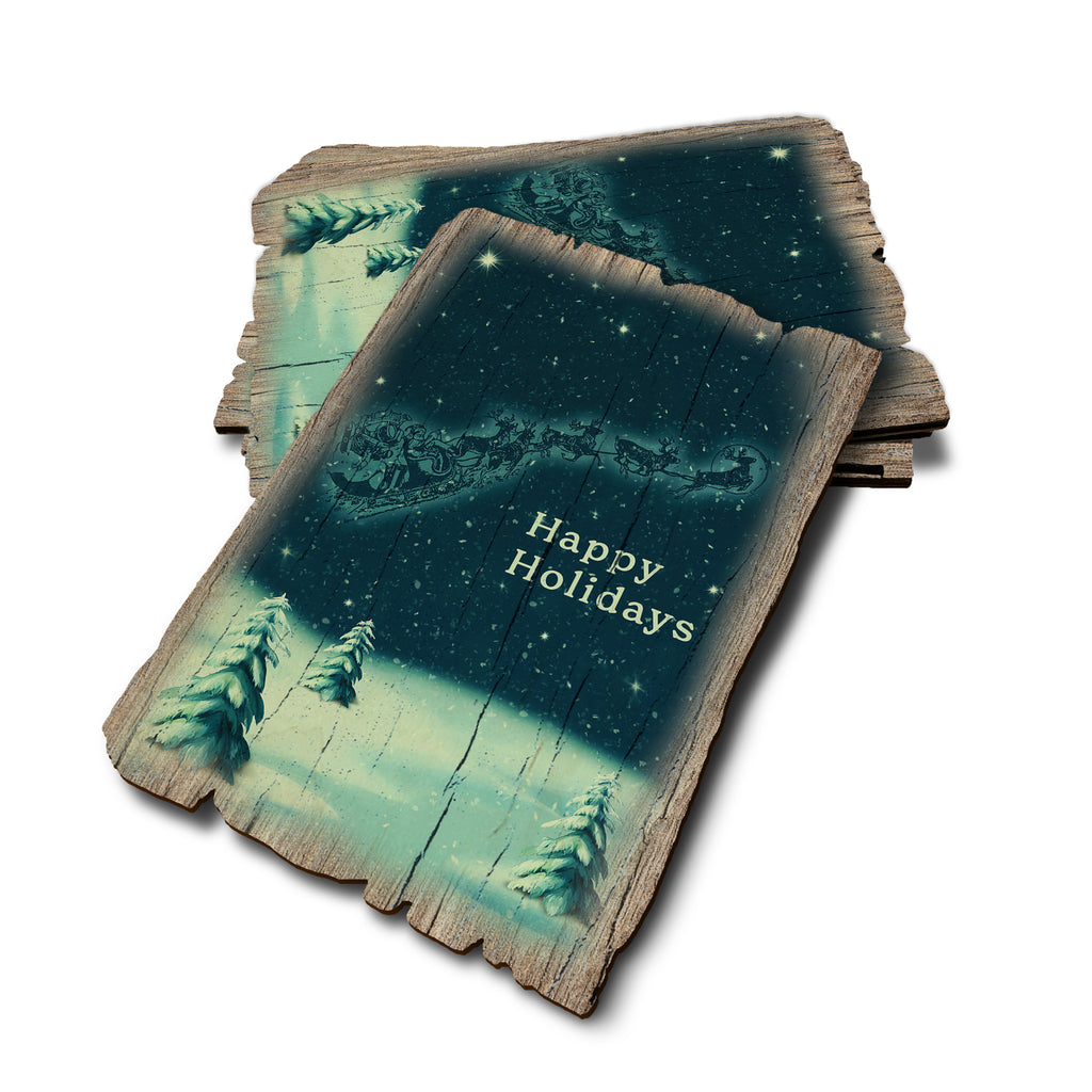 Blue Santa Sleigh - Weathered Edge Rustic Edge Postcard (5pk // $2.80ea)