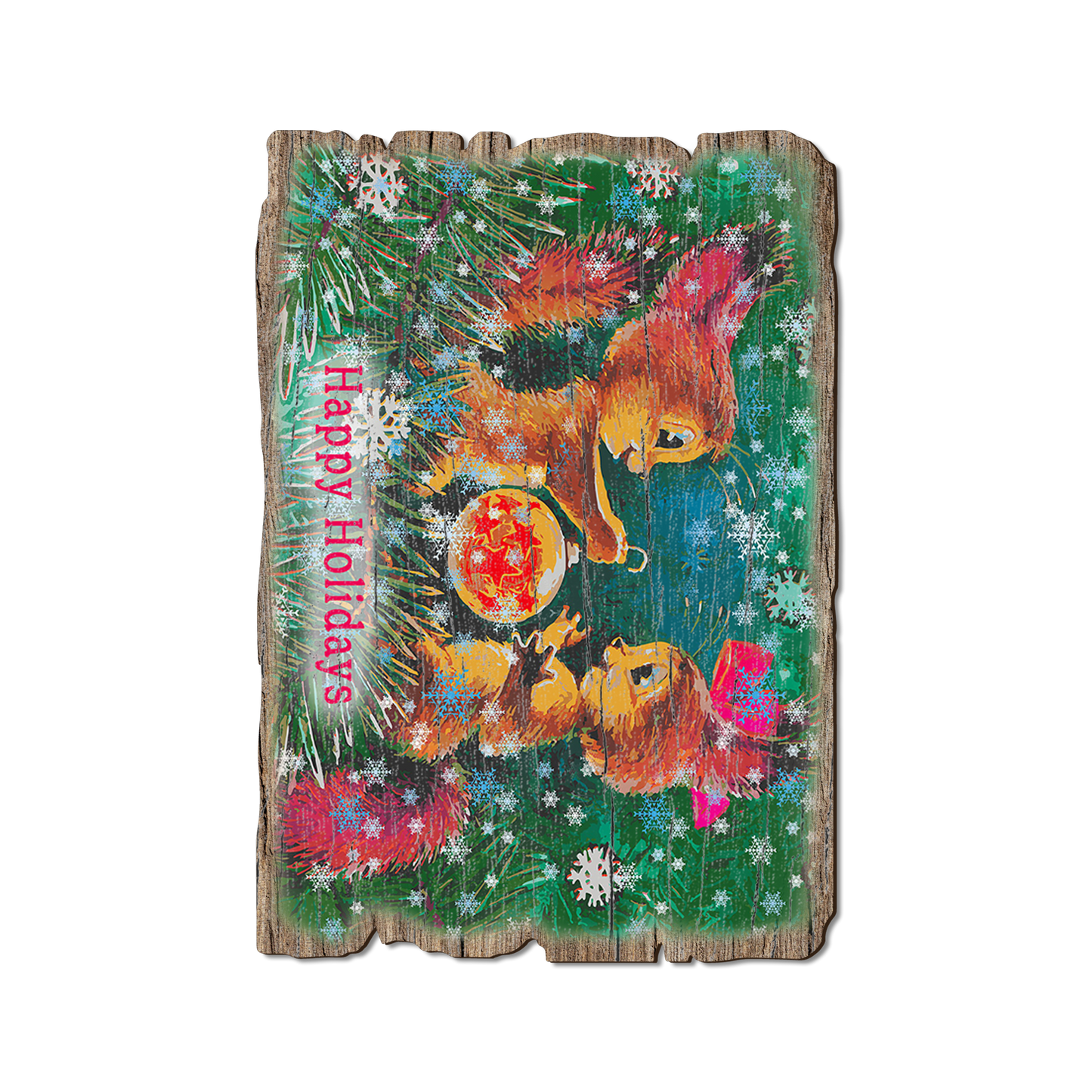 Greeting Card: Weathered Edge - Cute Holiday Squirrels