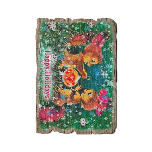 Greeting Card: Weathered Edge - Cute Holiday Squirrels