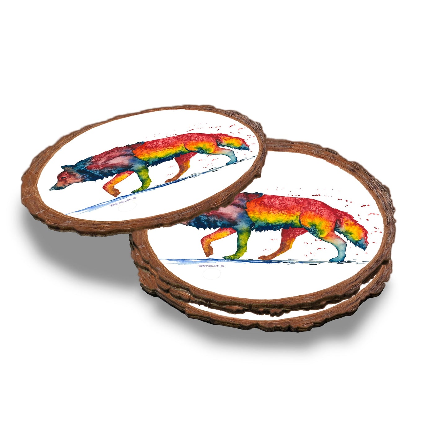 Bartholet's Rainbow Wolf  - Live Edge Live Edge Coaster (5pk // $2.80ea)