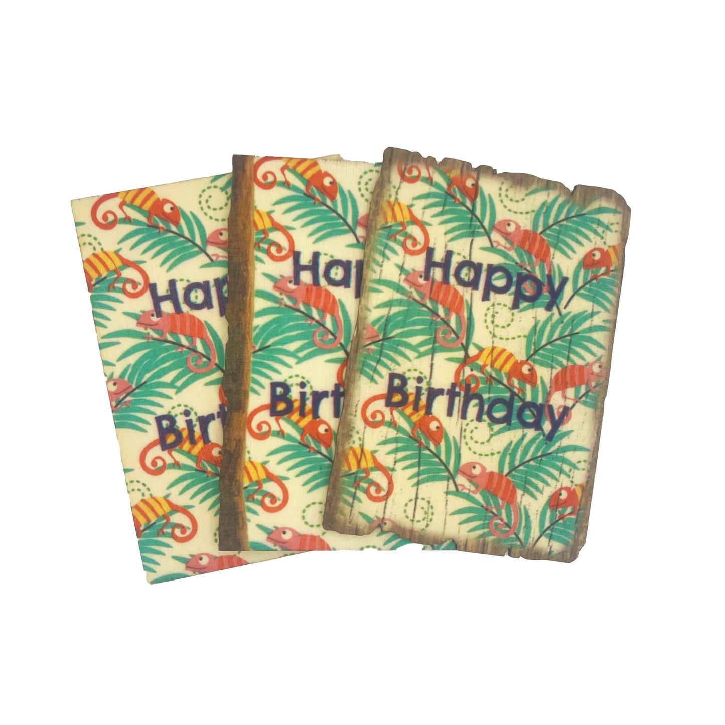 Real wood birthday card chameleon