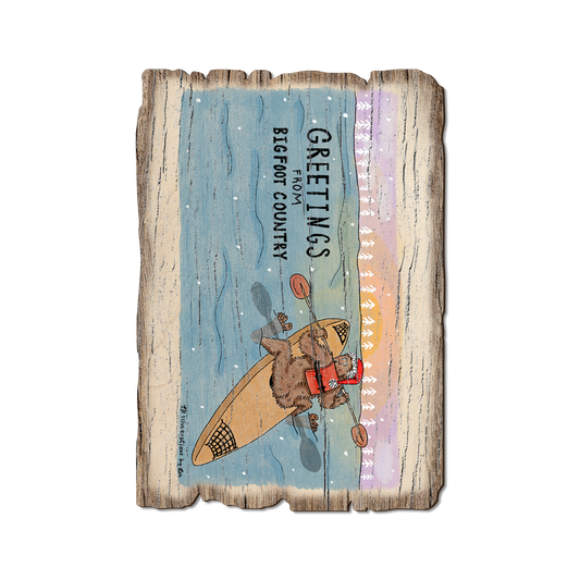 Greeting Card: Weathered Edge - Holiday Bigfoot Kayaker