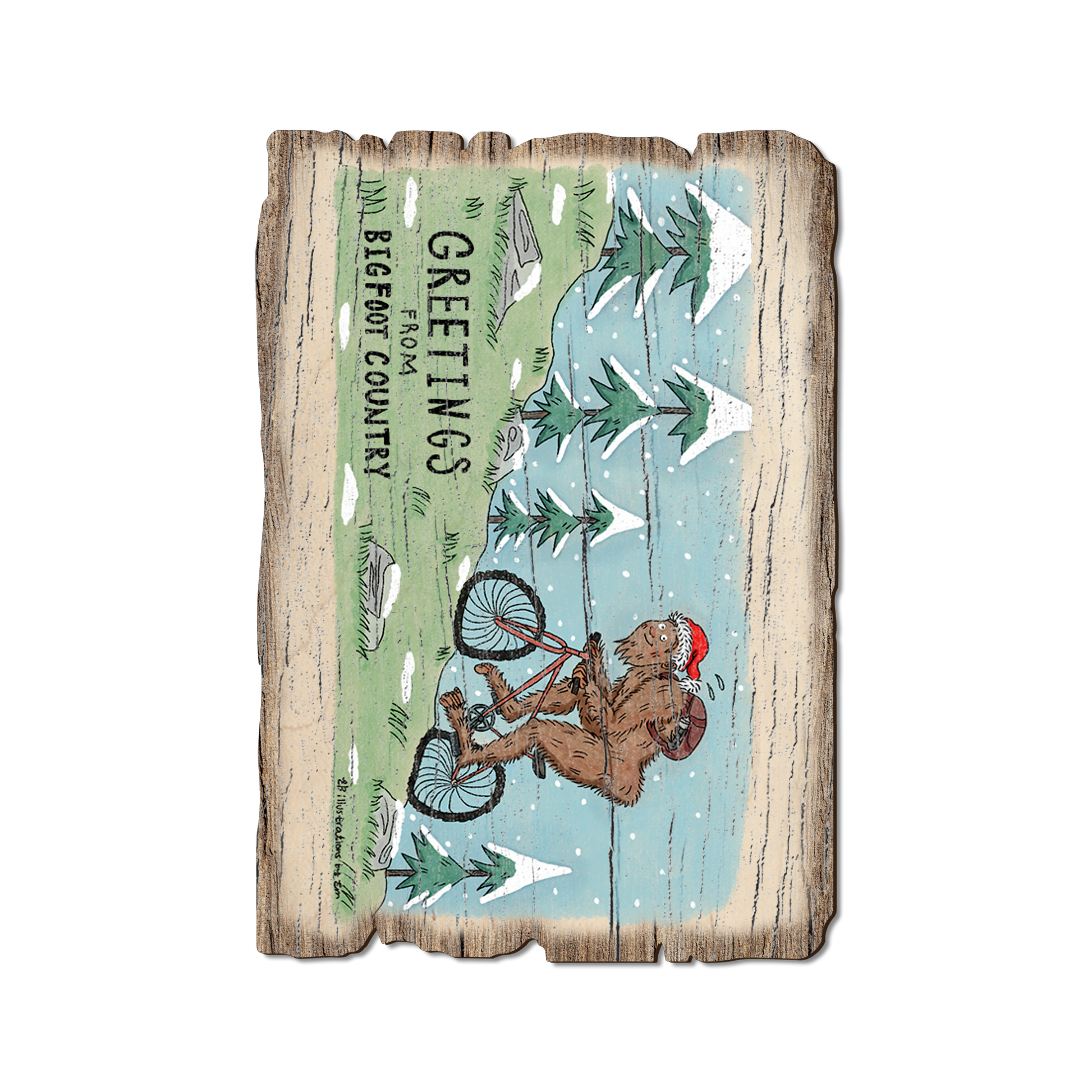Greeting Card: Weathered Edge - Holiday Bigfoot Mountain Biker