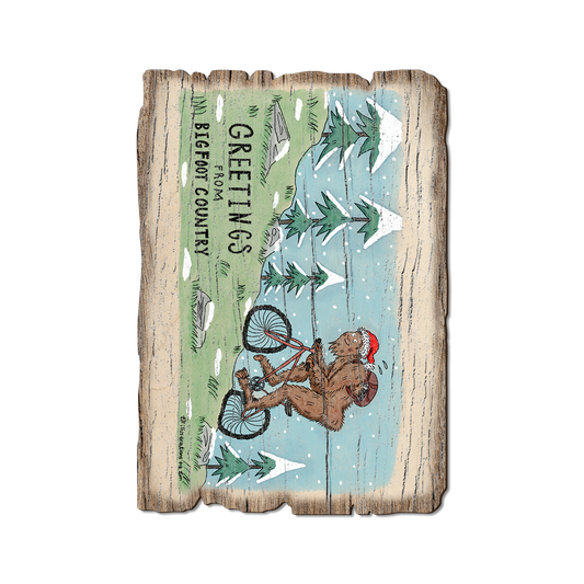 Greeting Card: Weathered Edge - Holiday Bigfoot Mountain Biker