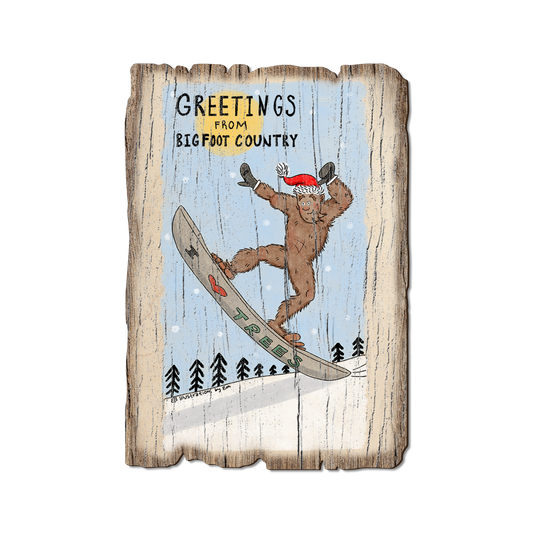 Greeting Card: Weathered Edge - Holiday Bigfoot Snowboarder (Pack of 5)