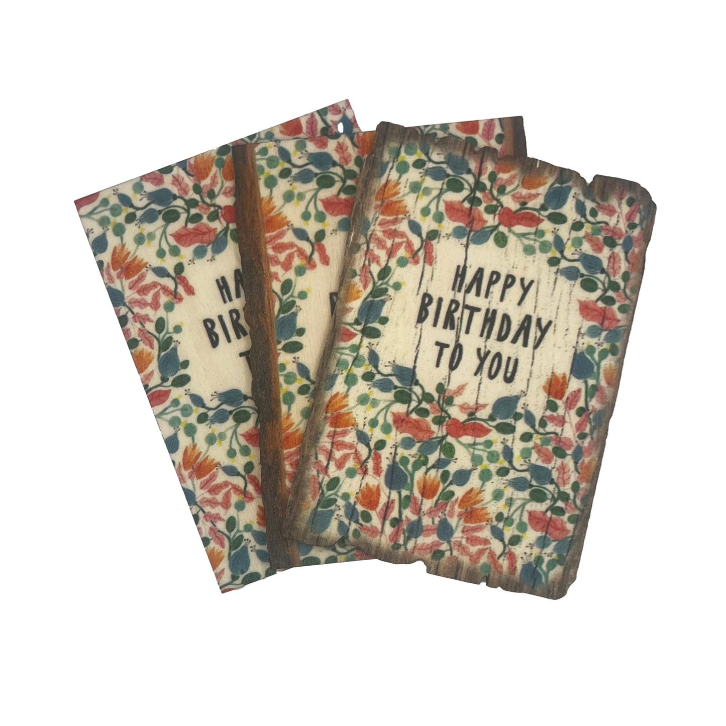 Real wood birthday card pink leaves