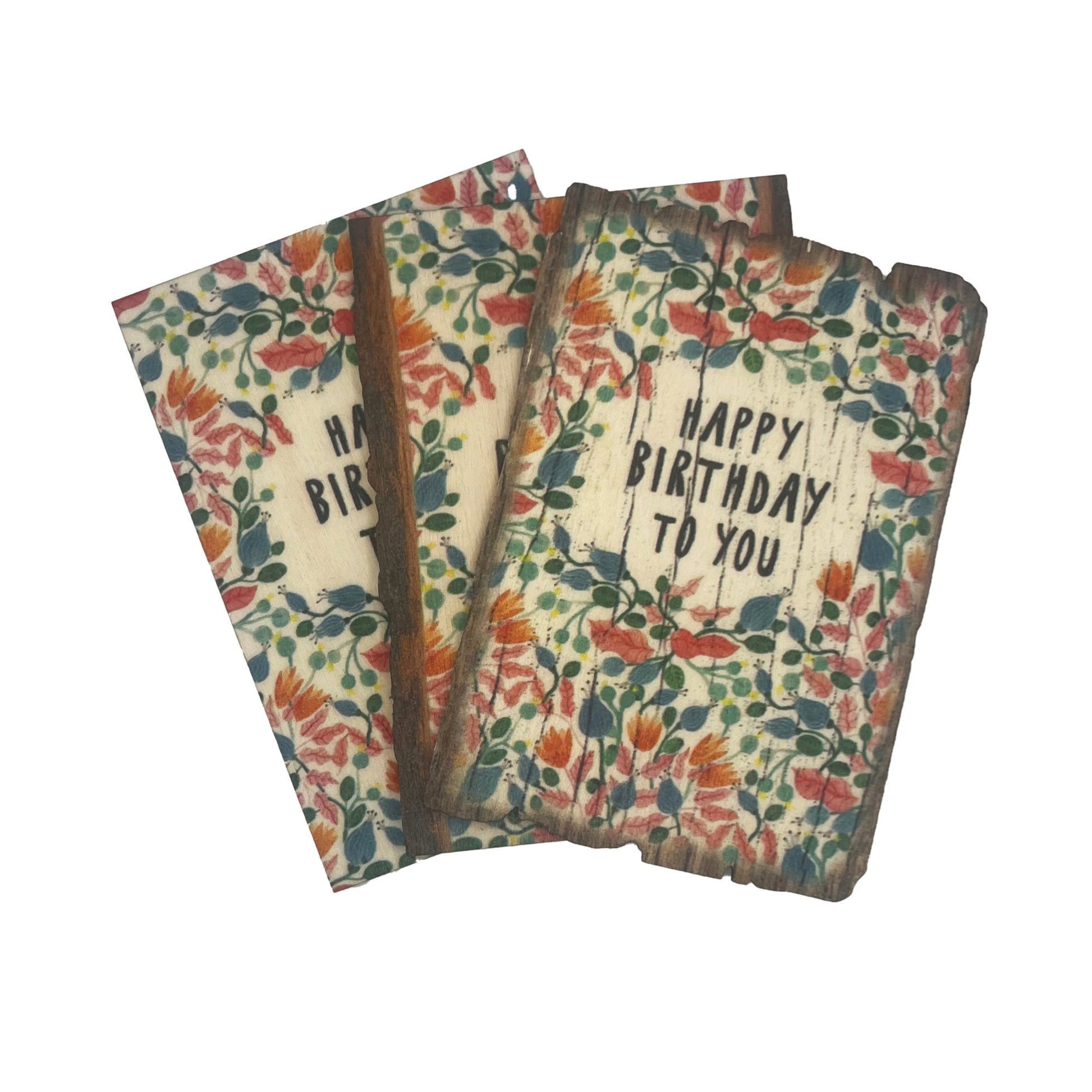 Real wood birthday card pink leaves