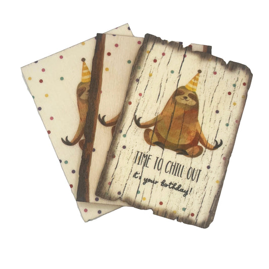 Real wood birthday card lazy sloth