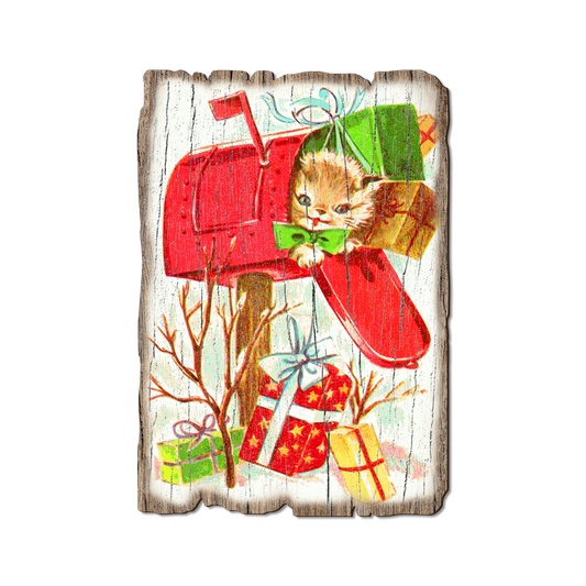 Greeting Card: Weathered Edge - Kitty Present