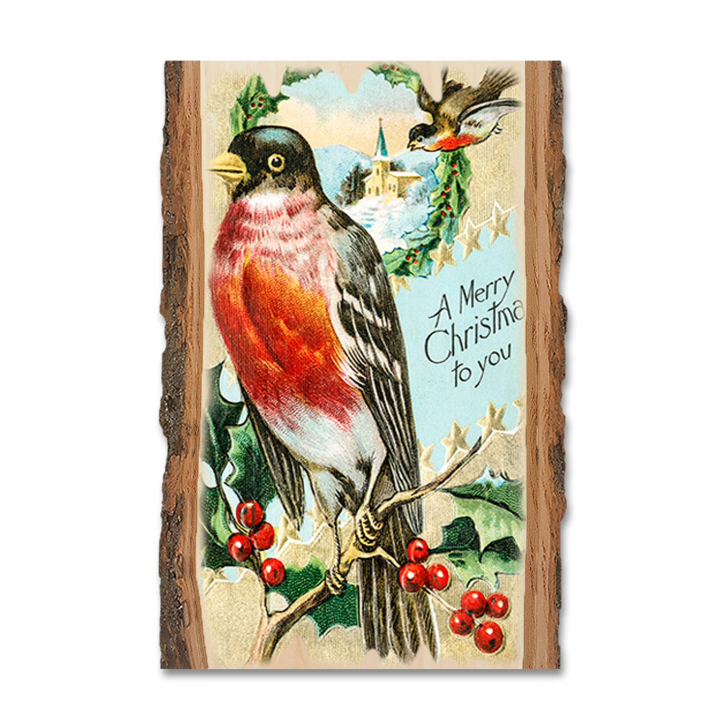 Magnet: Live Edge - Merry Christmas Robin