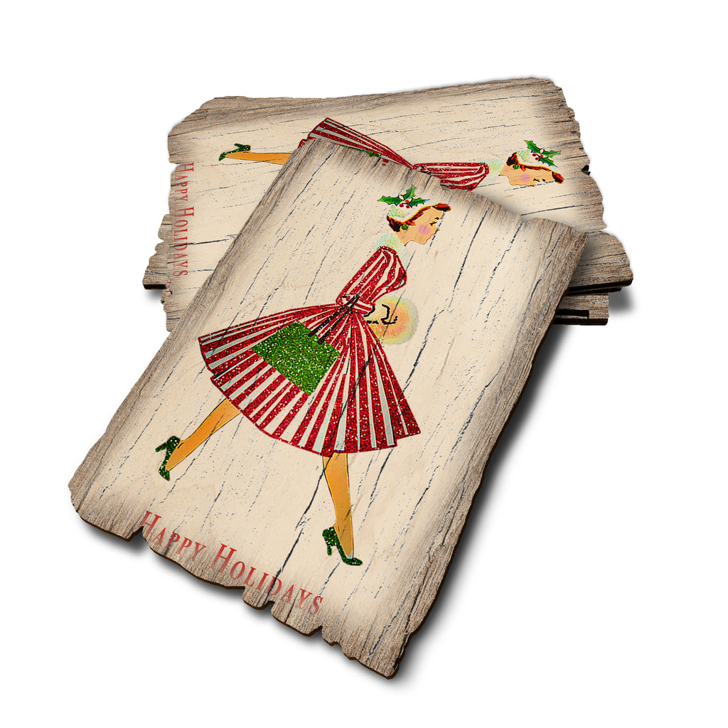 Retro Holiday Lady - Weathered Edge Rustic Edge Postcard (5pk // $2.80ea)