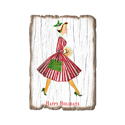 Greeting Card: Weathered Edge - Retro Holiday Lady (Pack of 5)
