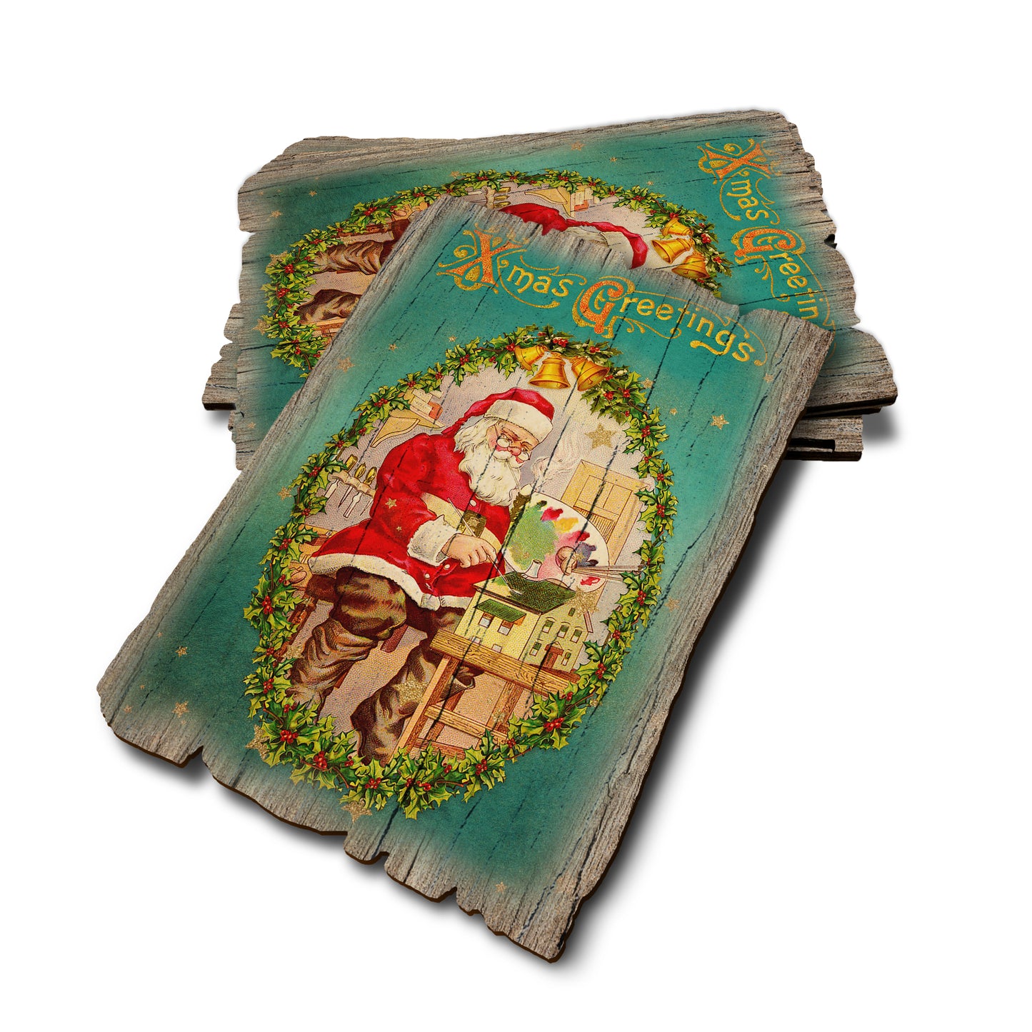 Santa Wreath - Weathered Edge Rustic Edge Postcard (5pk // $2.80ea)