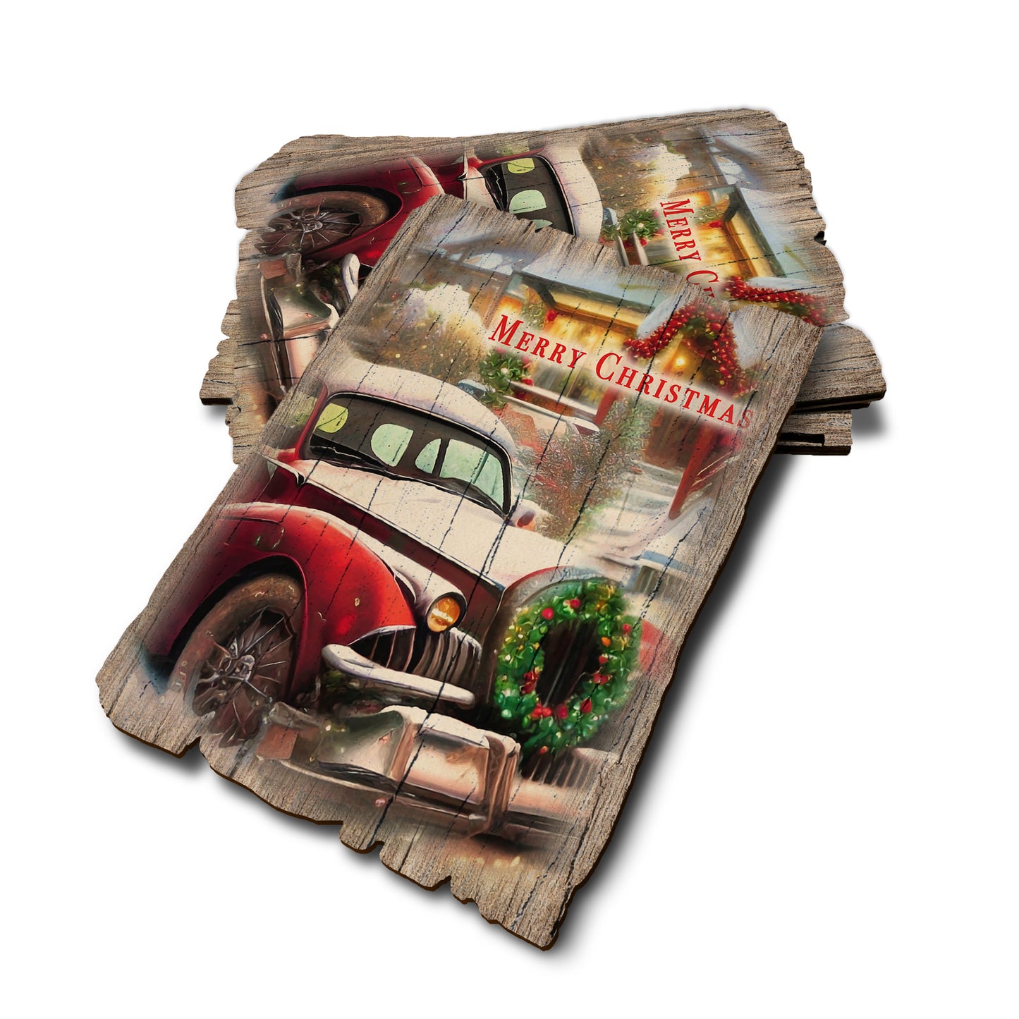 Snowy Car Wreath - Weathered Edge Rustic Edge Postcard (5pk // $2.80ea)
