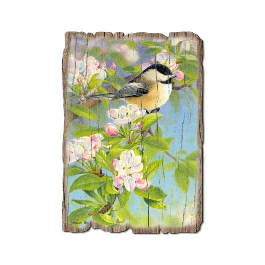 Greeting Card: Weathered Edge - Gould's Chickadee Blossoms