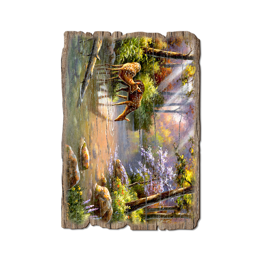 Greeting Card: Weathered Edge - Kim's Deer In Stream