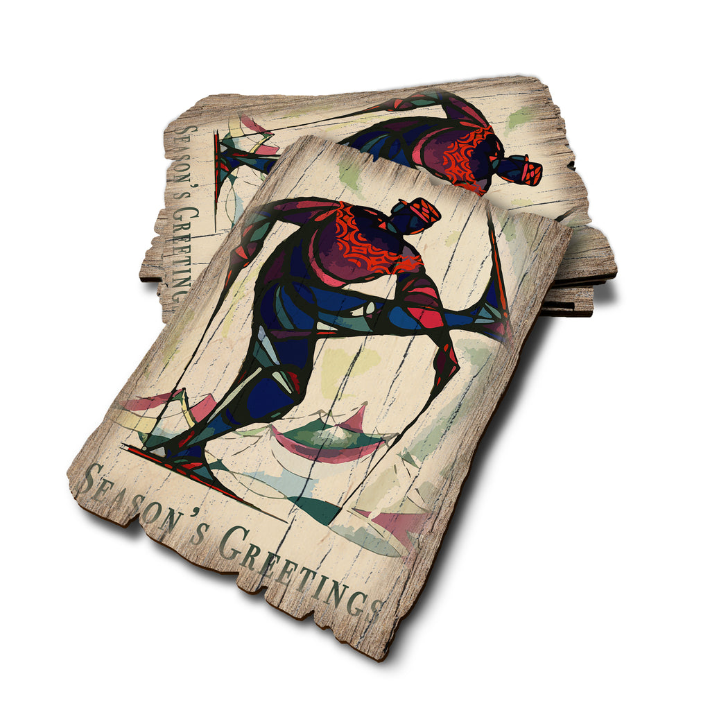 Skier Holiday Greeting - Weathered Edge Rustic Edge Postcard (5pk // $2.80ea)