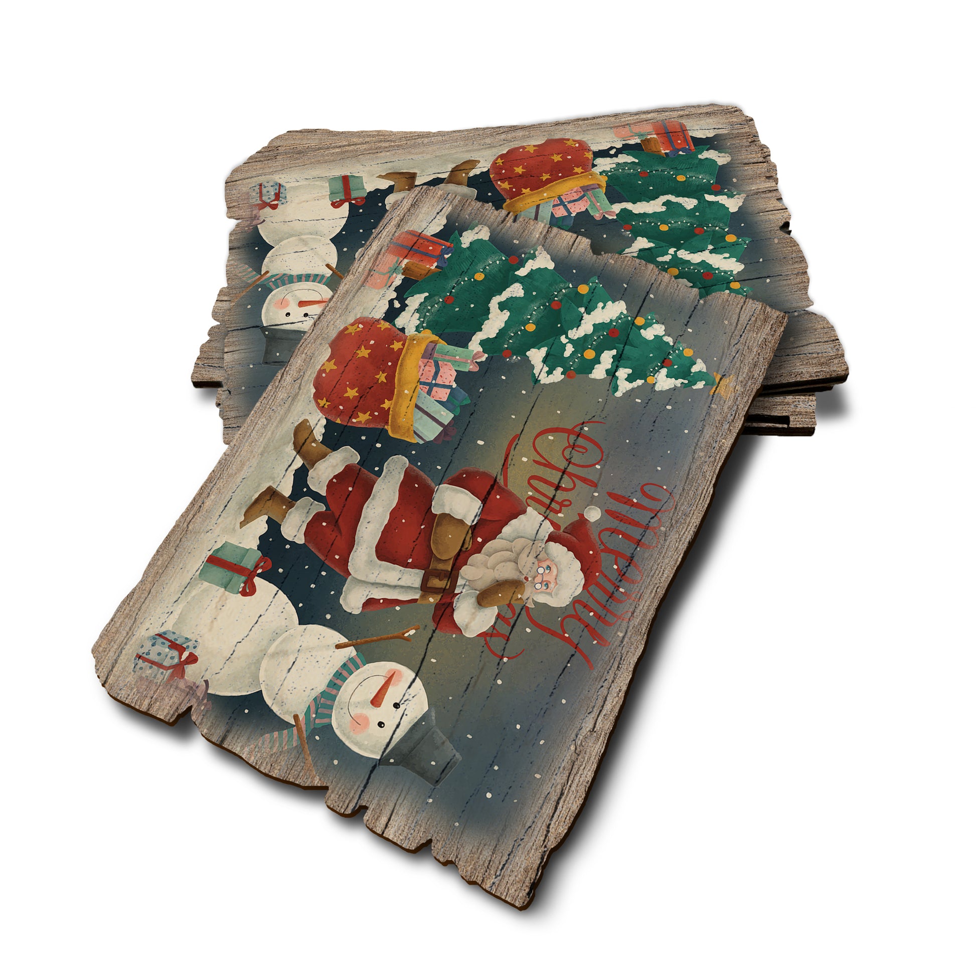 Santa And Snowman - Weathered Edge Rustic Edge Postcard (5pk // $2.80ea)