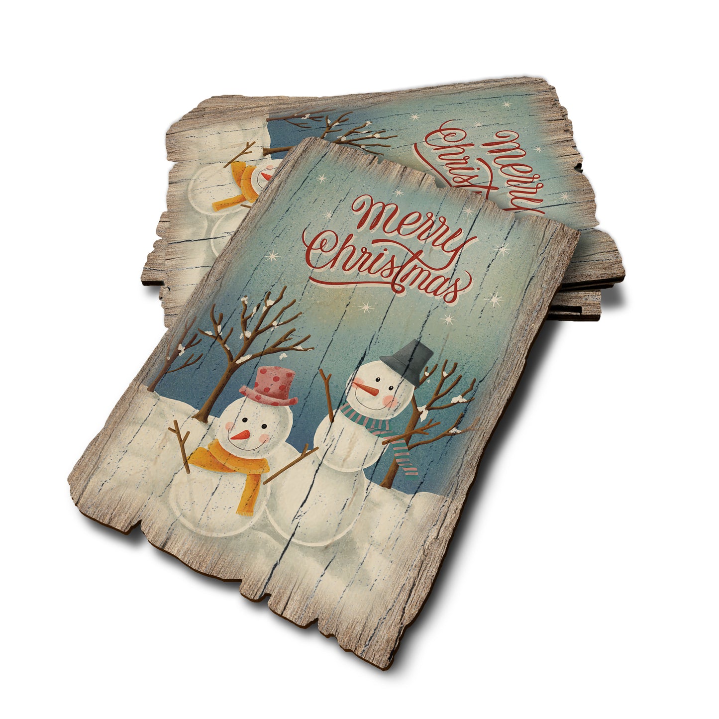 Two Snowman Greeting - Weathered Edge Rustic Edge Postcard (5pk // $2.80ea)