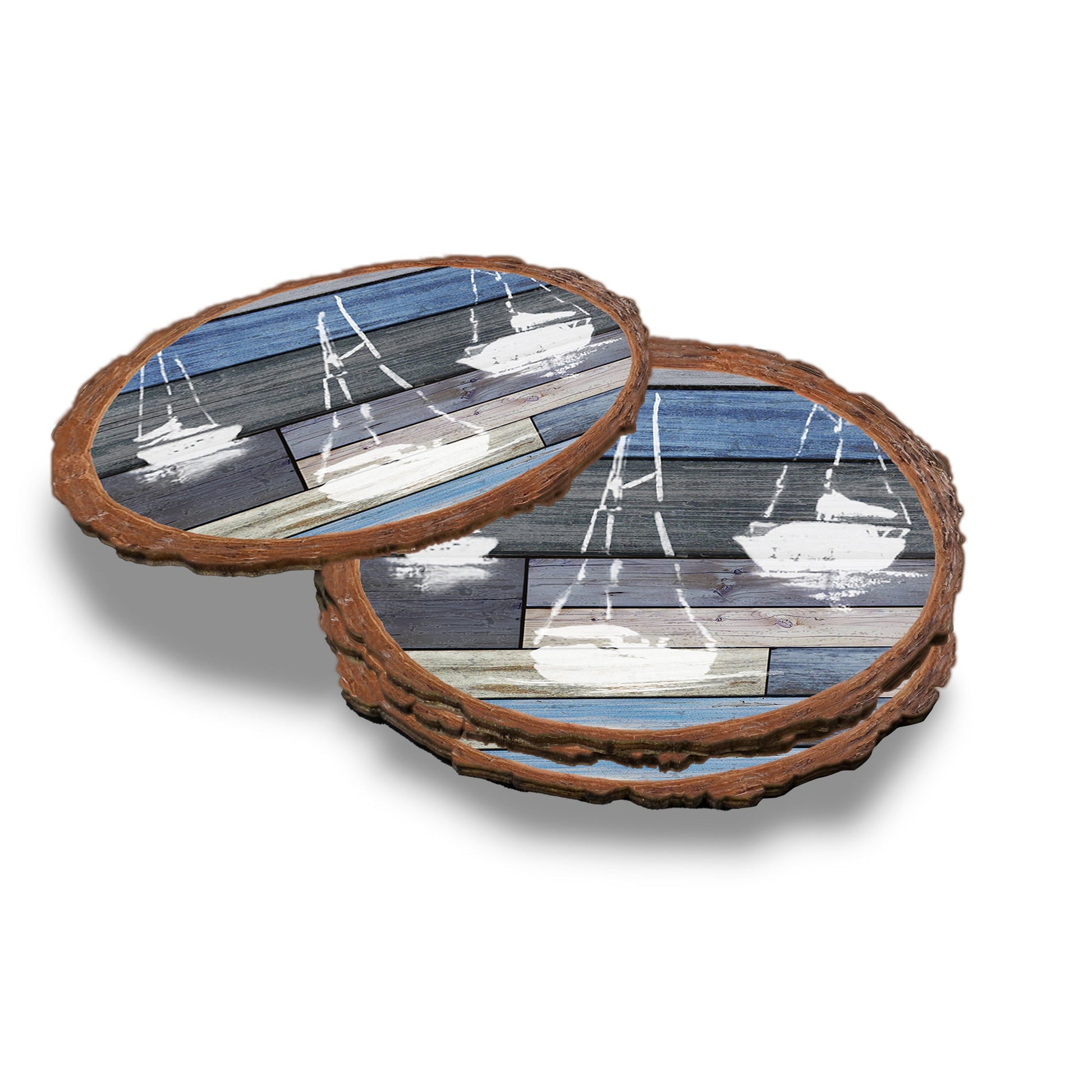 Blue Sailboats - live-edge - Live Edge Live Edge Coaster (5pk // $2.80ea)