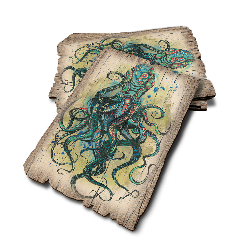 Colorful Blue Octopus - Weathered Edge Rustic Edge Postcard (5pk // $2.80ea)