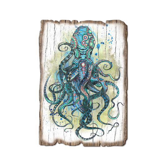 Greeting Card: Weathered Edge - Colorful Blue Octopus