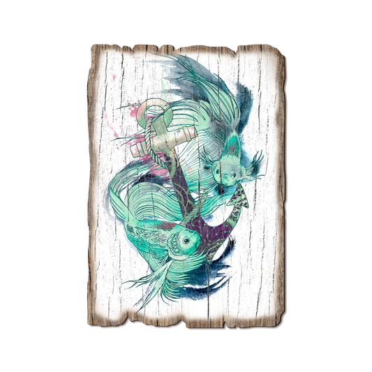 Greeting Card: Weathered Edge - Colorful Green Fish