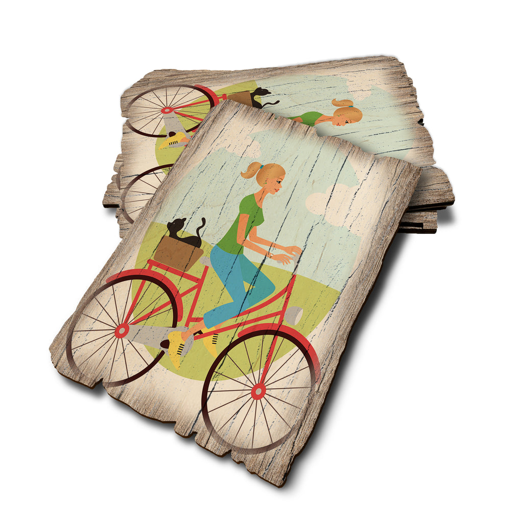 Red bike girl - Weathered Edge Rustic Edge Postcard (5pk // $2.80ea)