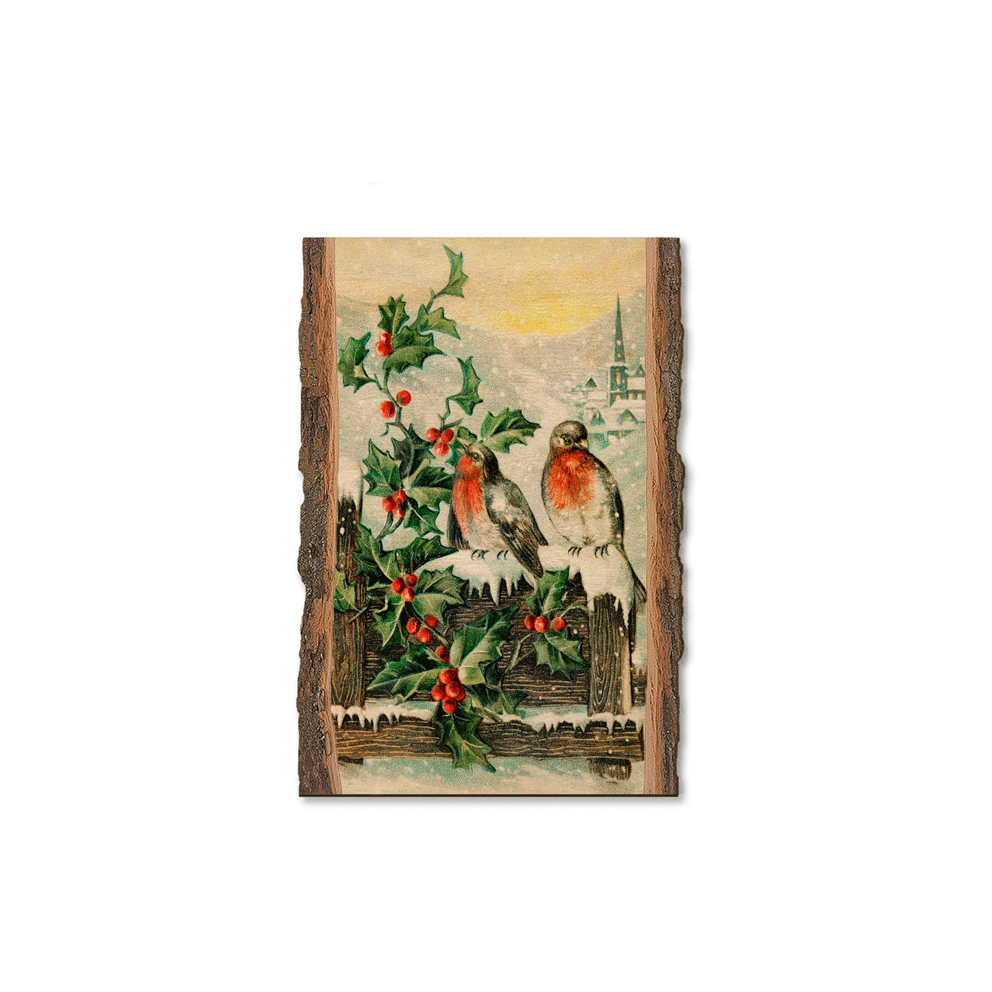 Snowy Fence Birds - Holiday - Live Edge